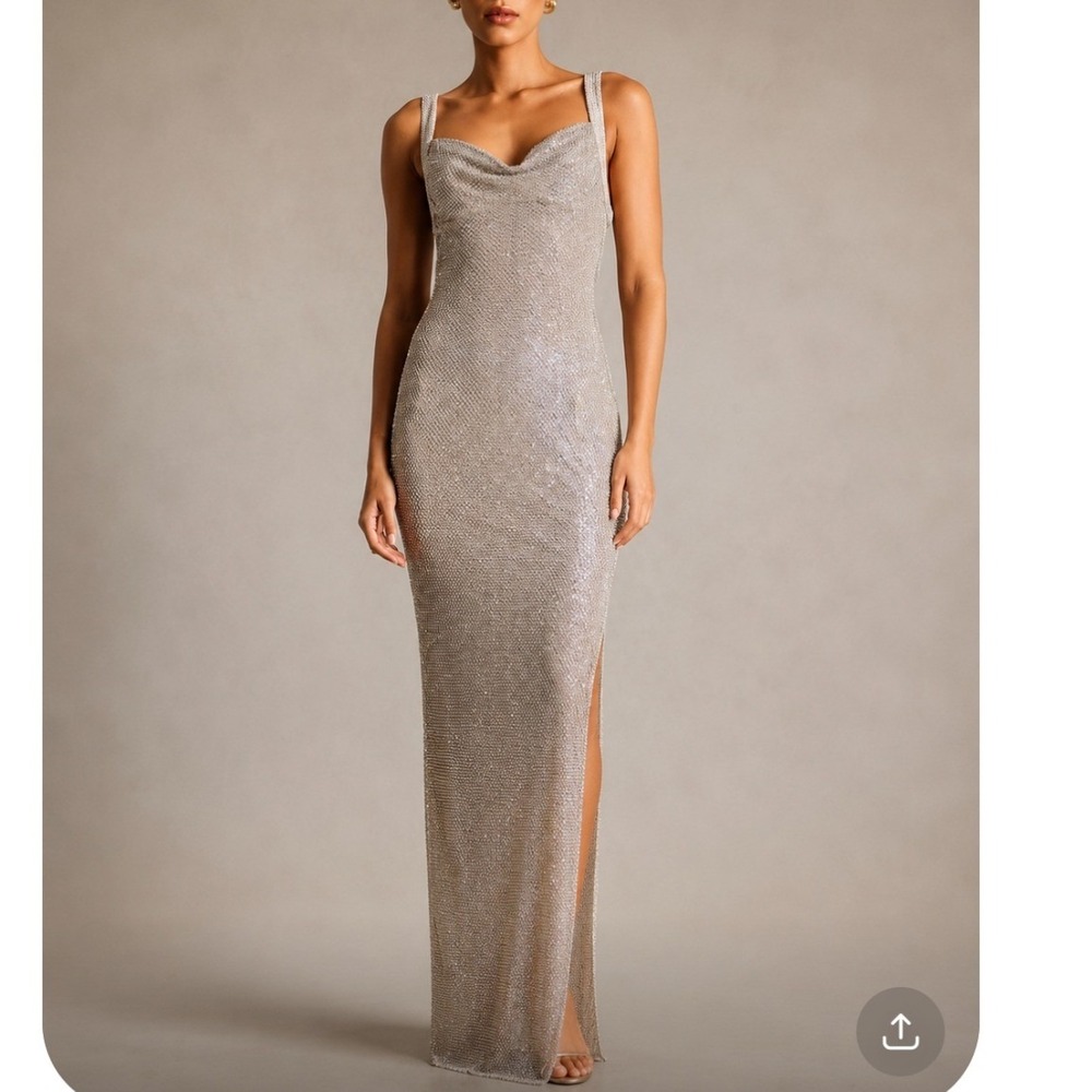 Hansen & Gretel Richie Dress Lightbeam Crystal‎ Mesh Maxi Small NEW Formal.